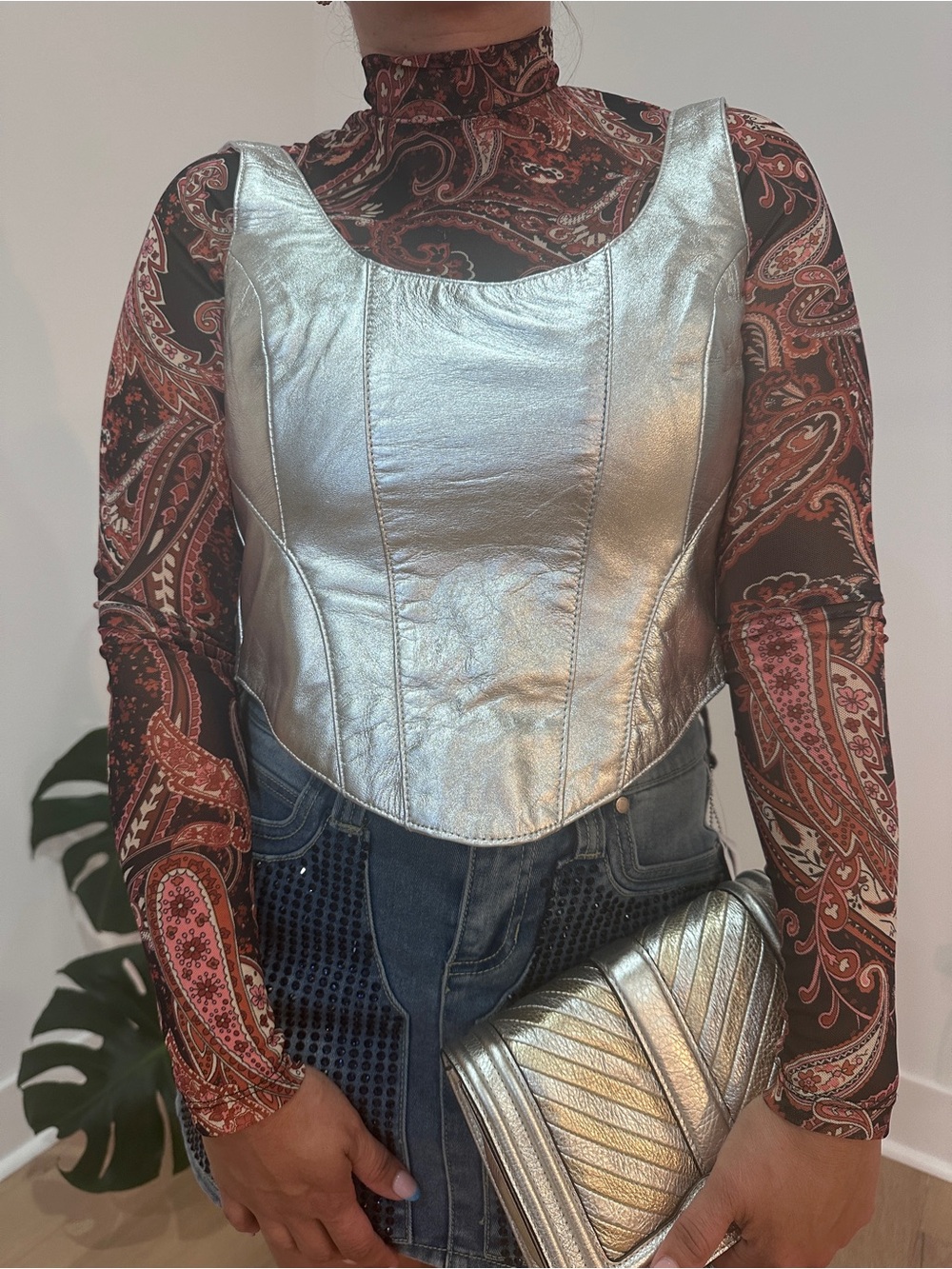 Leather Silver Metallic Corset Top